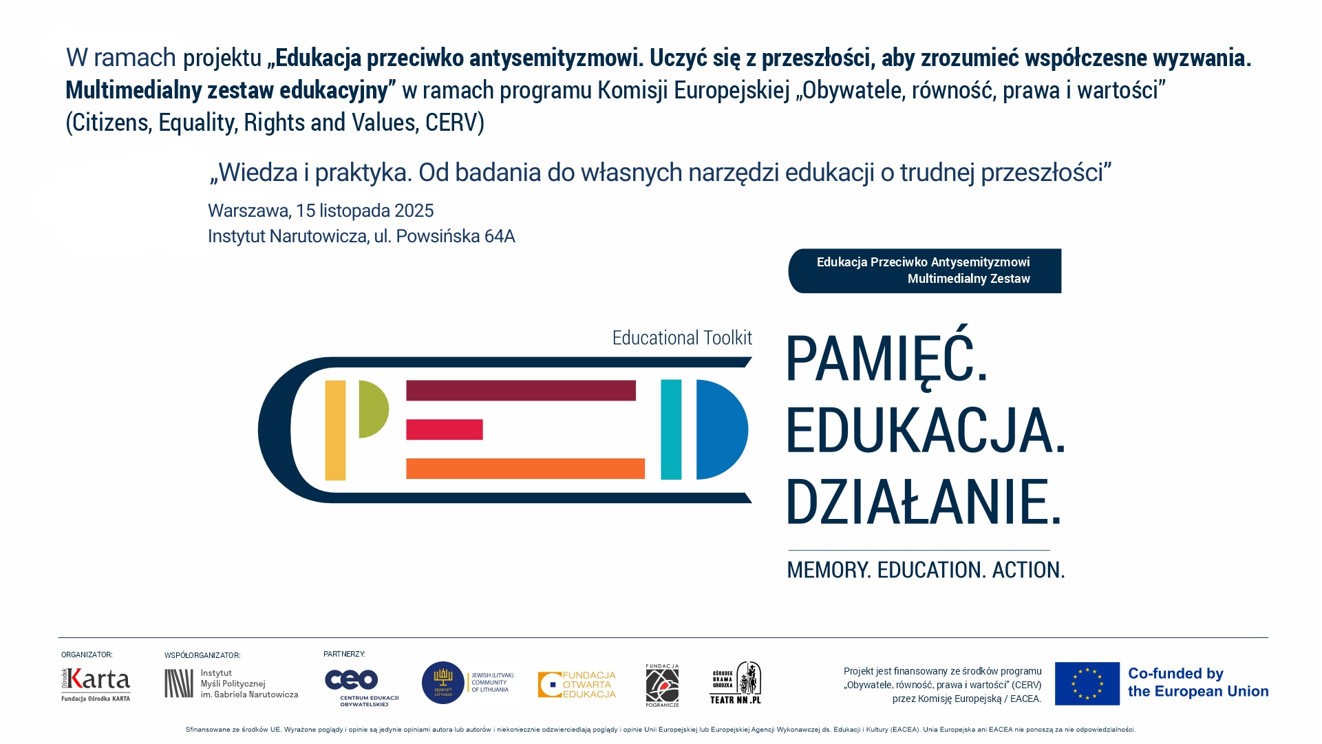 Plakat przedstawiający logo projektu i zapowiedź wydarzenia